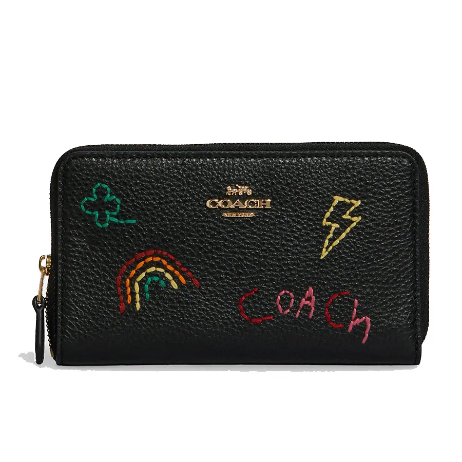 Ví Coach Medium ID Zip Wallet With Diary Embroidery Màu Đen Vua Hàng Hiệu