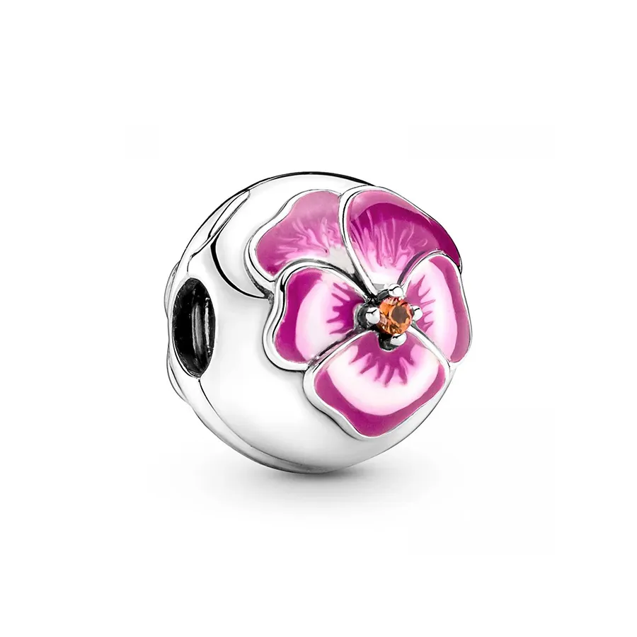Hạt Vòng Charm Pandora Pink Pansy Flower Clip 790772C01 Màu Hồng Bạc ...
