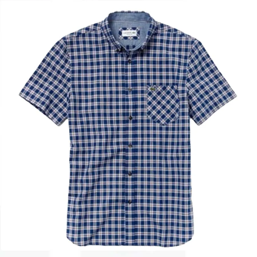 Thời trang Xanh kẻ - Áo Sơ Mi Lacoste Men's Oxford Sleeve Check Shirt CH4860 10 9CG Màu Xanh Kẻ Size 38 - Vua Hàng Hiệu
