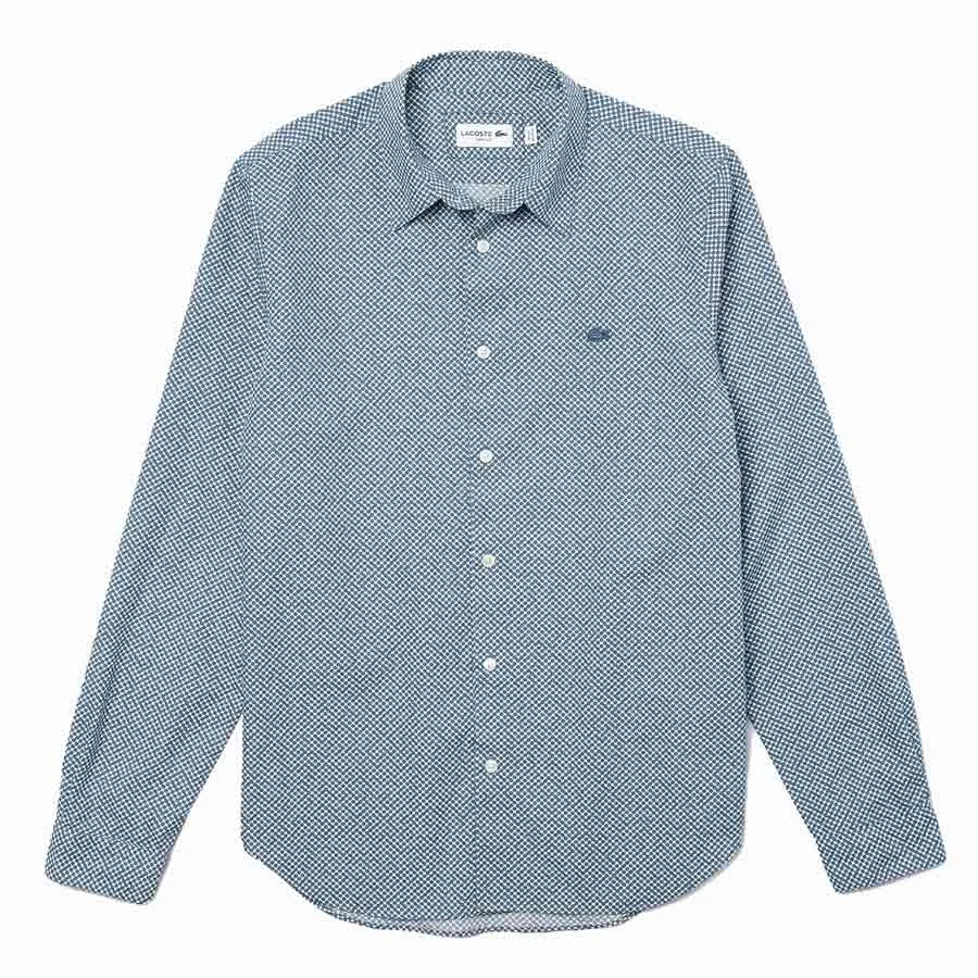 Áo Sơ Mi Lacoste Men's Slim Fit Tennis Ball Pattern Cotton Poplin Shirt CH2903 51 8KW Màu Xanh Blue Size S