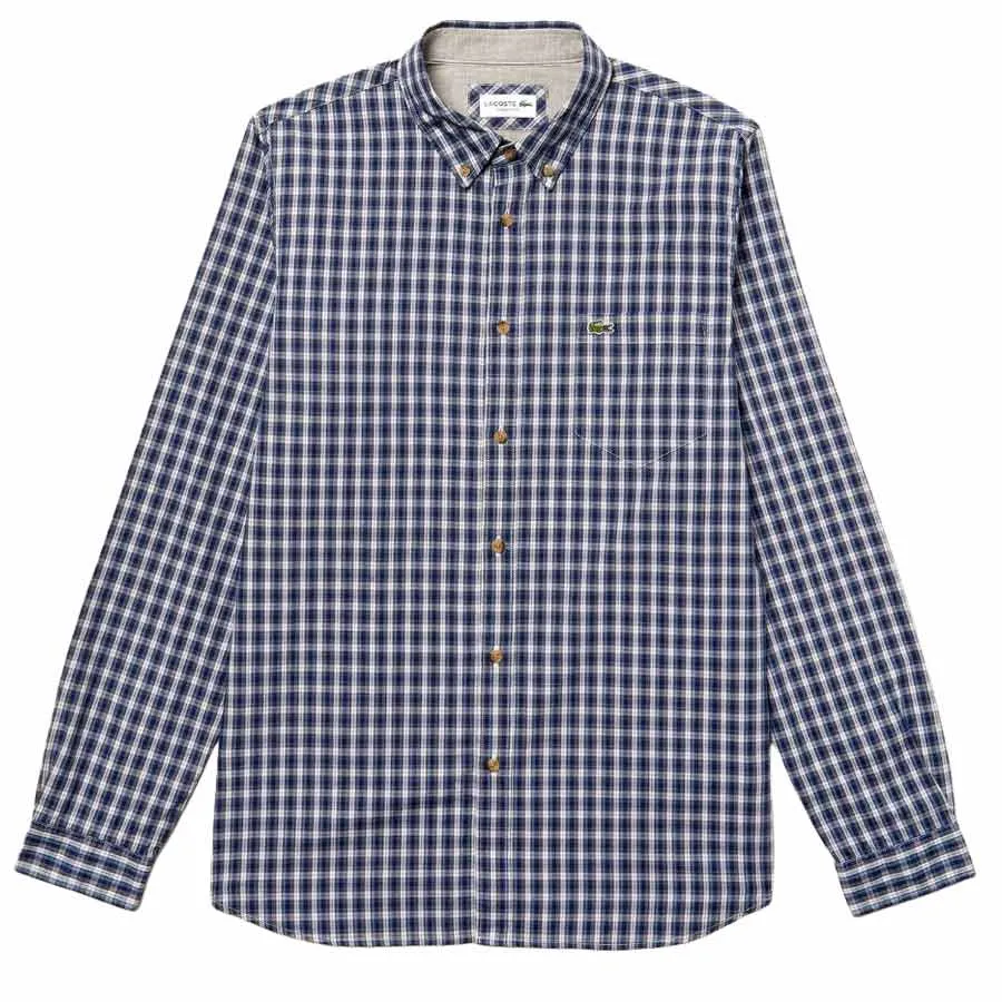 Thời trang Xanh kẻ - Áo Sơ Mi Lacoste Oxford Check Button Down Shirt Regular CH1539 10 0Y0 Size 39 - Vua Hàng Hiệu