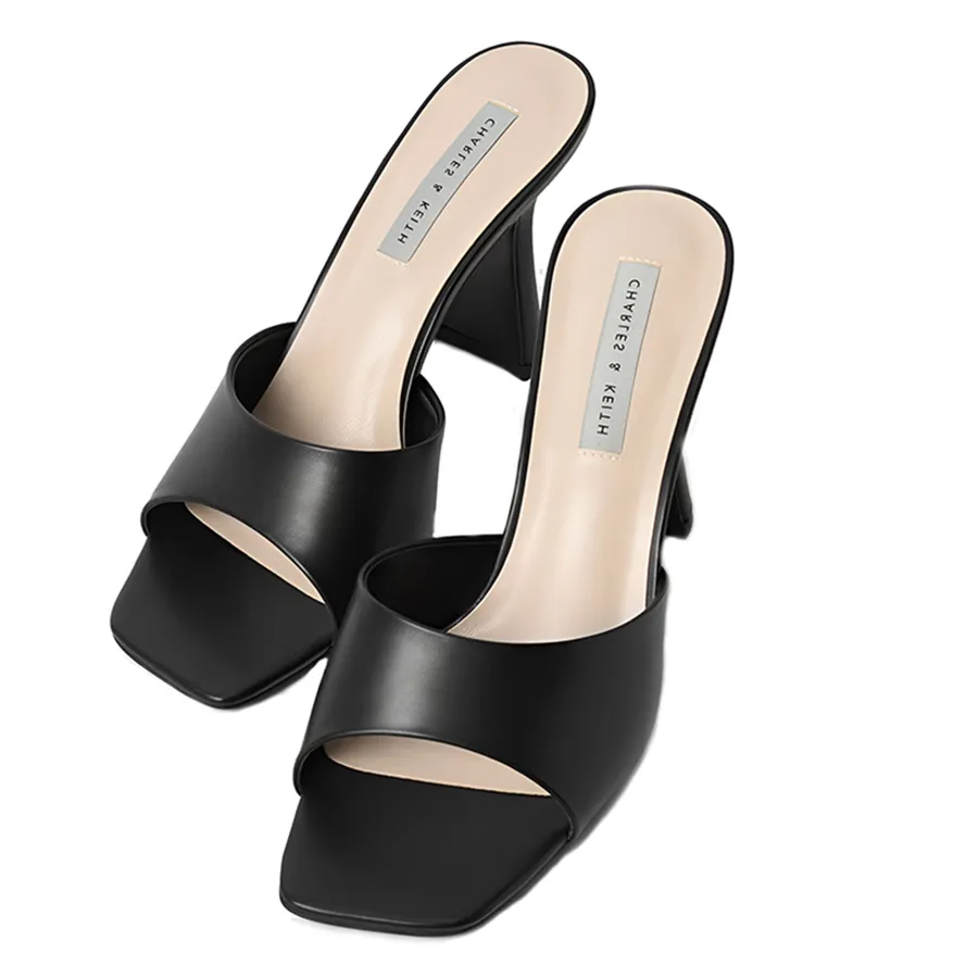 Dép Cao Gót Nữ Charles & Keith CNK Square Toe Heeled Mules 60050950 Màu Đen Size 38