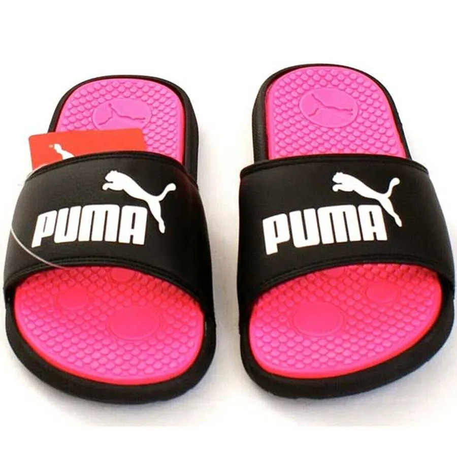 Dép Puma Da tổng hợp, cao su - Dép Puma Black & Pink Cool Cat Slide Sandals Youth Girl's 3C NWT - Vua Hàng Hiệu