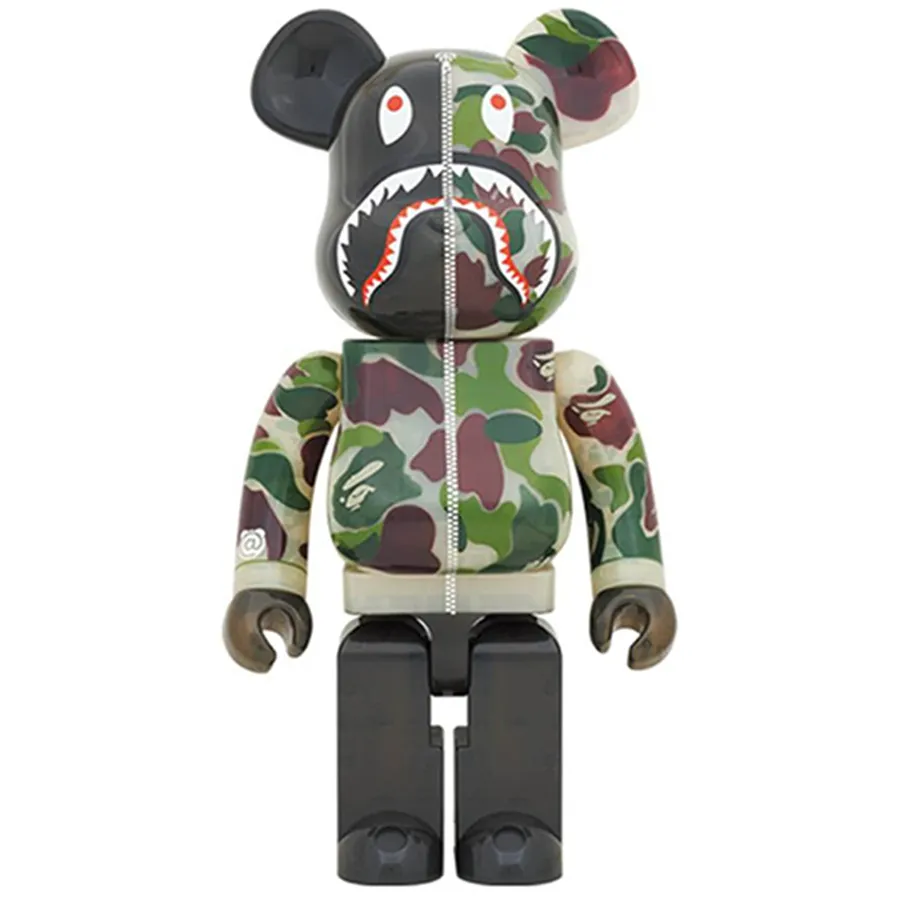 Đồ Chơi Mô Hình Bearbrick X Bape ABC Camo Shark Clear Green Phối Màu Size  1000%