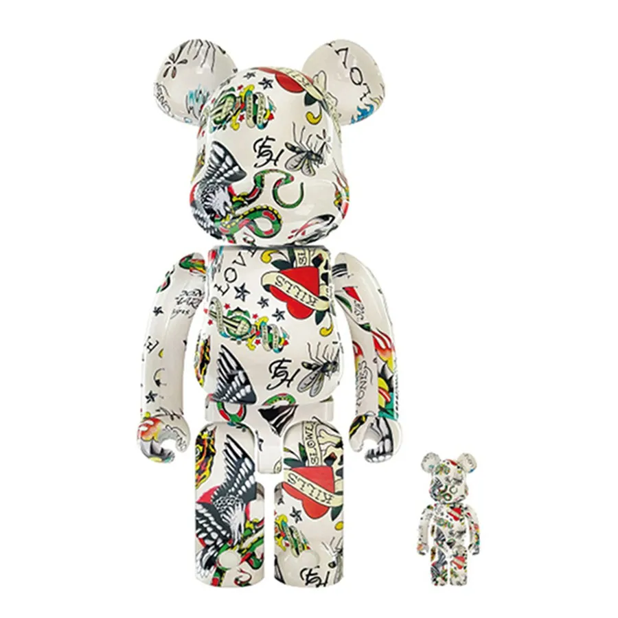 Bearbrick - Đồ Chơi Mô Hình Bearbrick Ed Hardy White Màu Trắng Phối Họa Tiết Size 100% + 400% - Vua Hàng Hiệu