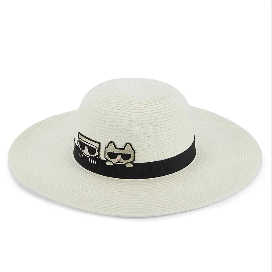 Mũ nón Sợi cói tự nhiên - Mũ Karl Lagerfeld Paris Women's Peekaboo Patch Sun Hat Màu Trắng - Vua Hàng Hiệu