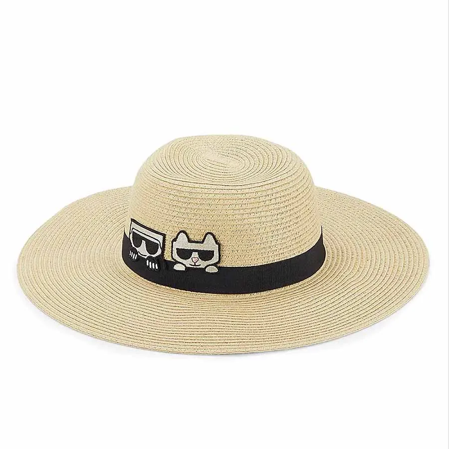 Mũ nón Sợi cói tự nhiên - Mũ Karl Lagerfeld Paris Women's Peekaboo Patch Sun Hat Màu Trắng Ngà - Vua Hàng Hiệu
