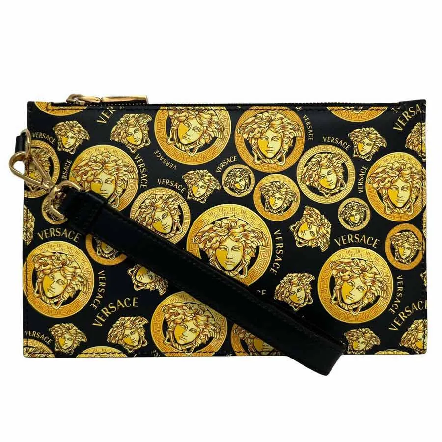 Túi Cầm Tay Versace Black Baroque Print Leather Pouch Clutch