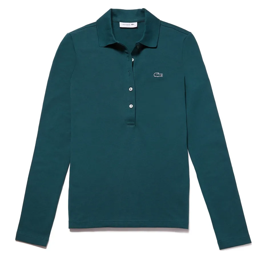 Thời trang Áo dài tay - Áo Dài Tay Nữ Lacoste Women's Slim Fit Stretch Mini Piqué Polo PF7841 E76 Màu Xanh Green - Vua Hàng Hiệu