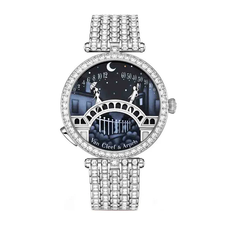 Đồng Hồ Nữ Jewery Luxury White Gold IP And Diamond-Set Bracelet Watch With Enamel Dial Màu Bạc Mặt Đen