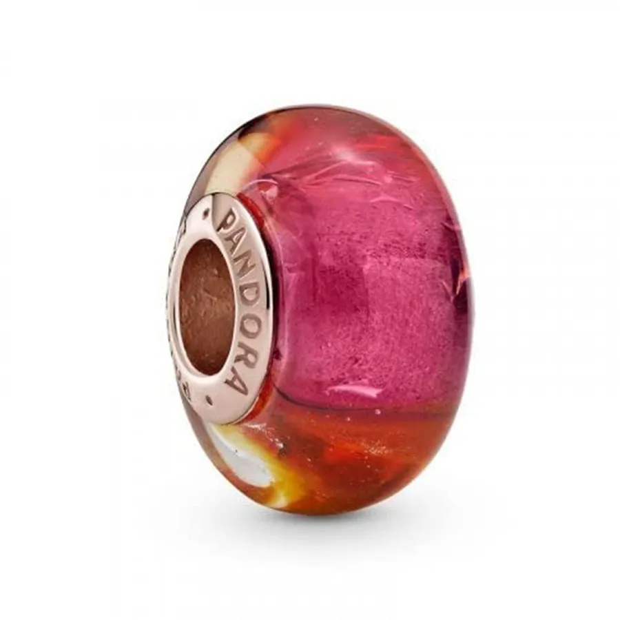 Pandora Thủy tinh murano, Mạ vàng hồng 14k - Hạt Vòng Charm Pandora Glittering Sunset Murano Glass 789440C00 Màu Hồng Cam - Vua Hàng Hiệu