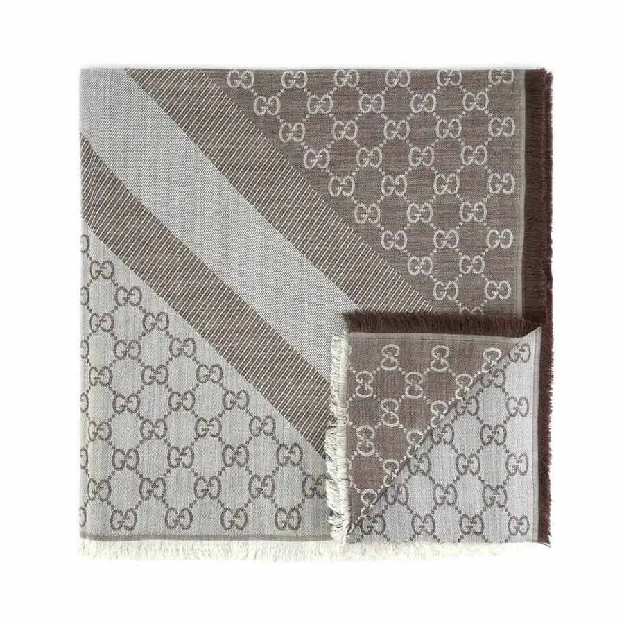 Khăn Quàng Cổ Gucci Women Wool Scarf GG Jacquard Print In Brown Style  Màu Ghi Xám