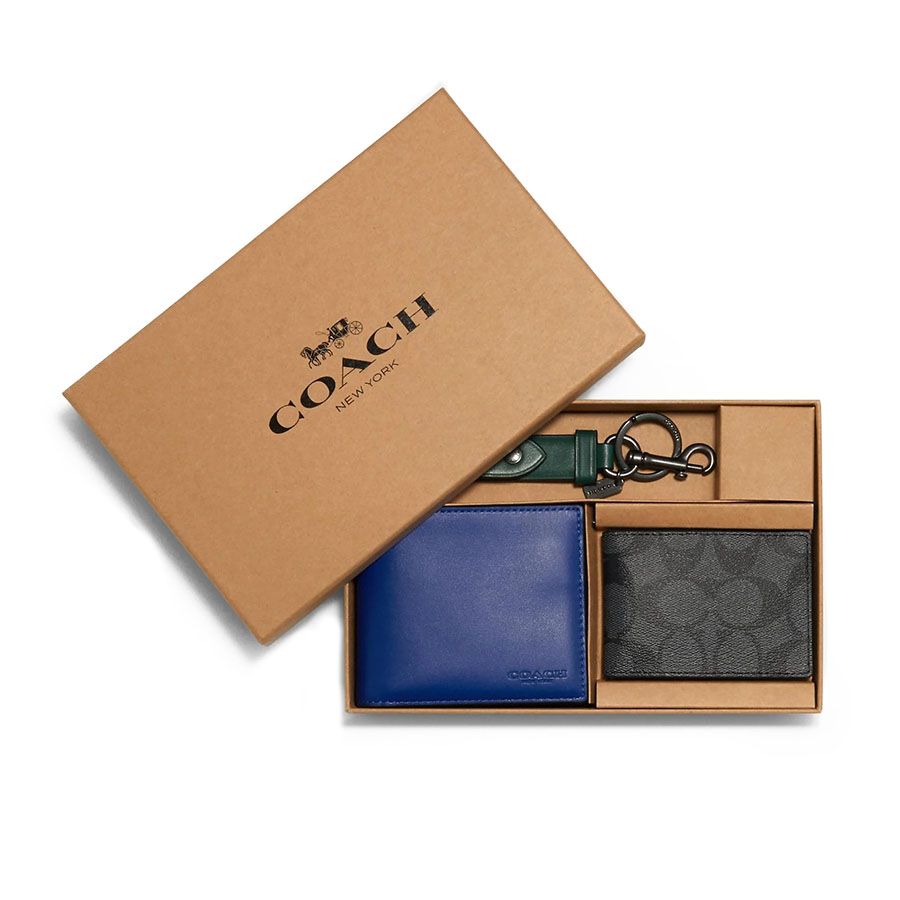Set Ví Nam Coach Boxed 3 In 1 Wallet Gift Set In Colorblock Signature Canvas C1600 Màu Xanh