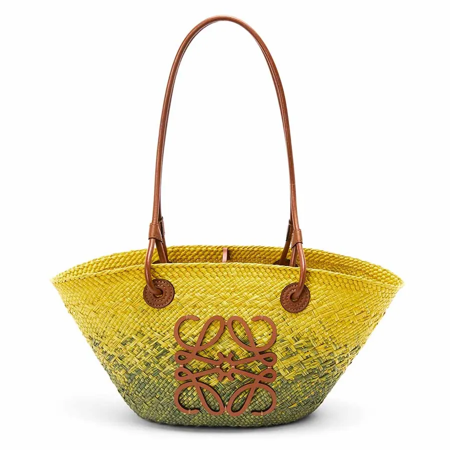 Túi xách Lá cọ và da cao cấp - Túi Tote Loewe Small Anagram Basket Bag In Iraca Palm And Calfskin A223P65X04 Màu Vàng Xanh - Vua Hàng Hiệu