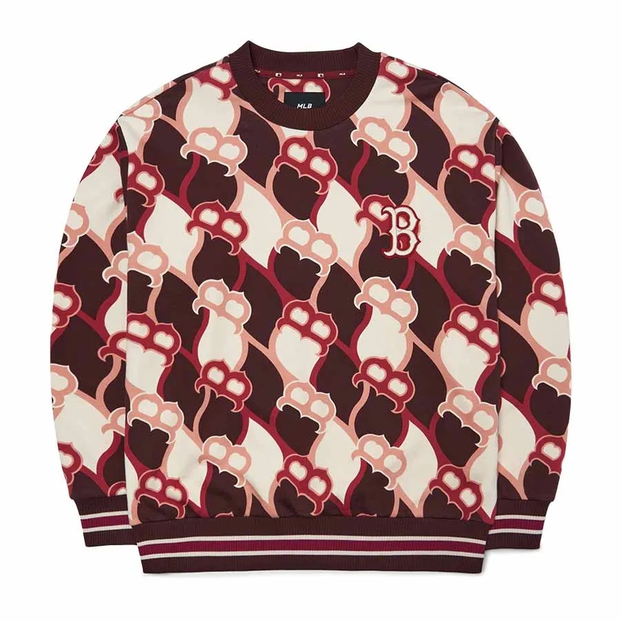 Thời trang - Áo Nỉ Sweater MLB Argyle Front Pattern Overfit Sweatshirt Boston Red Sox 3AMTY0124-43WIS Màu Nâu Đỏ Size S - Vua Hàng Hiệu