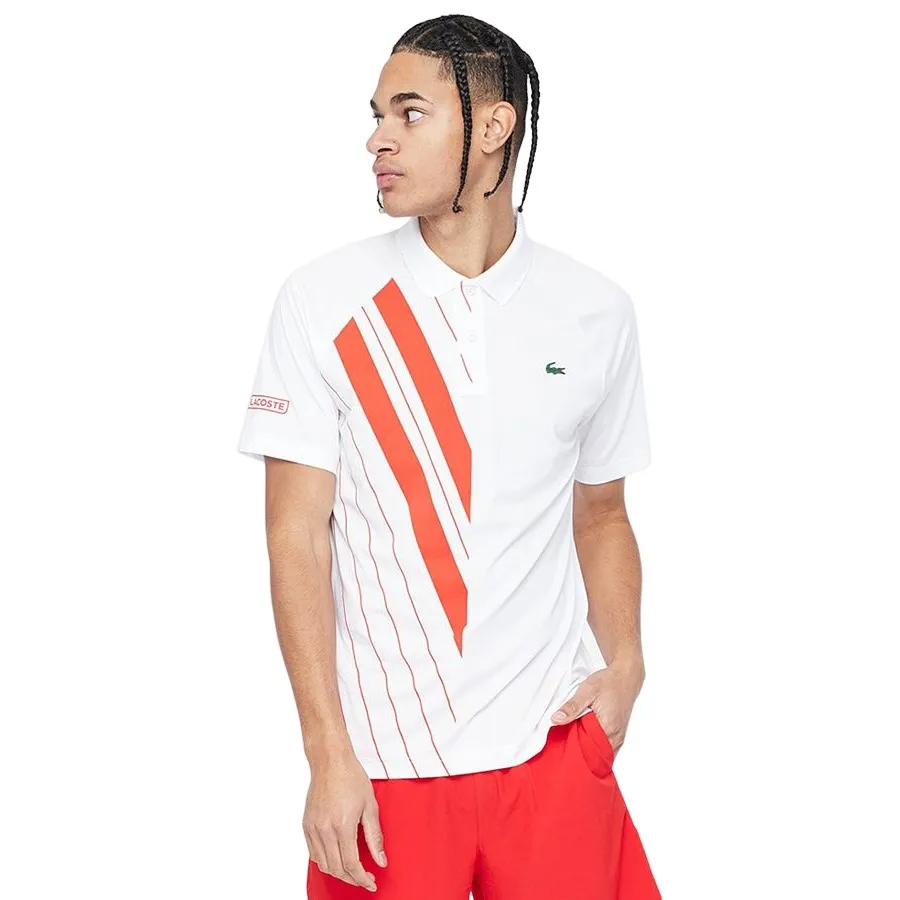 Lacoste - Áo Polo Lacoste Sport X Novak Djokovic Print Stretch Jersey Polo DH2241 00 5ML Phối Màu Đỏ Trắng Size XS - Vua Hàng Hiệu