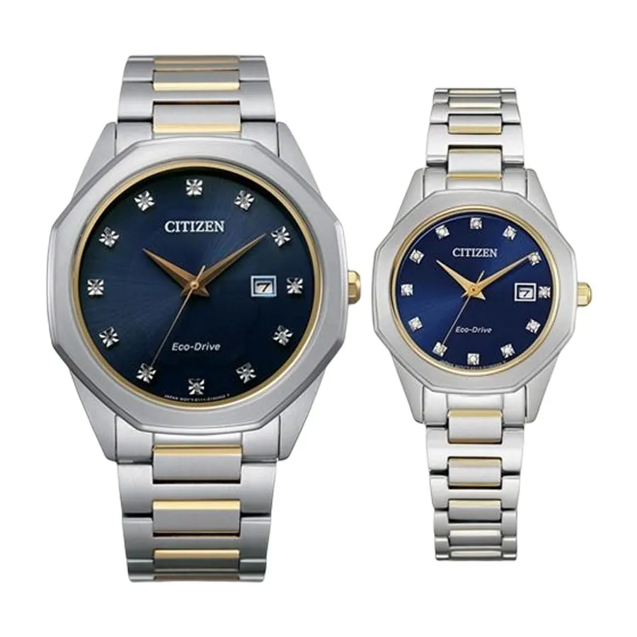 Citizen Unisex - Đồng Hồ Đôi Citizen Hublottt Eco-Drive Corso Diamond BM7494-51L & EW2584-53L Màu Xanh Bạc - Vua Hàng Hiệu