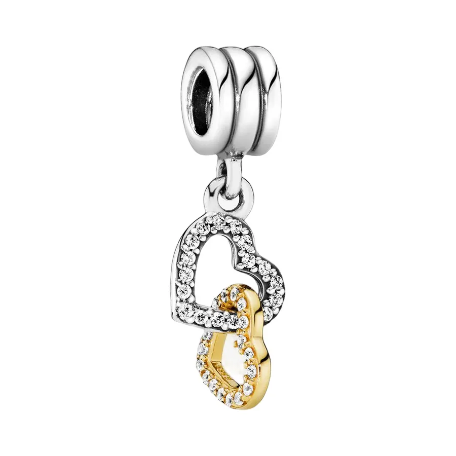 Trang sức Pandora Bạc sterling, đá zirconia, vàng 14k - Hạt Vòng Charm Pandora Interlocking Hearts Dangle 792068CZ Màu Bạc Vàng - Vua Hàng Hiệu