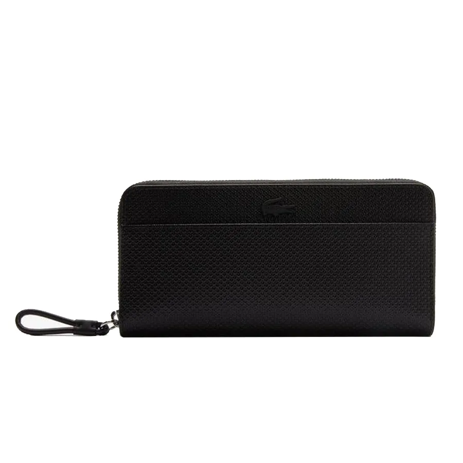 Lacoste Ví dáng dài - Ví Lacoste Chantaco Matte Piqué Leather Zip Wallet NF3219CE Màu Đen - Vua Hàng Hiệu