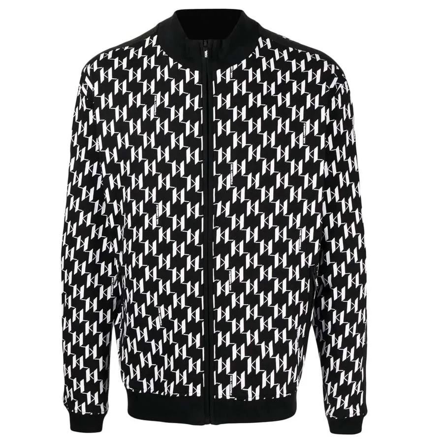 Áo Khoác Karl Lagerfeld Jacket Mit KL-Muster Monogram Màu Đen Trắng Size S