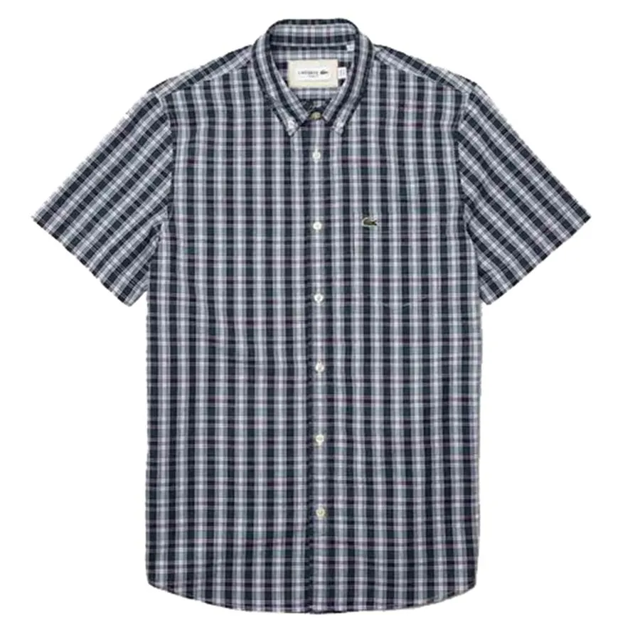 Thời trang Xanh kẻ - Áo Sơ Mi Lacoste Slim Fit Checked Poplin MC CH5266 51 BUG Green Màu Xanh Kẻ Size 41 - Vua Hàng Hiệu