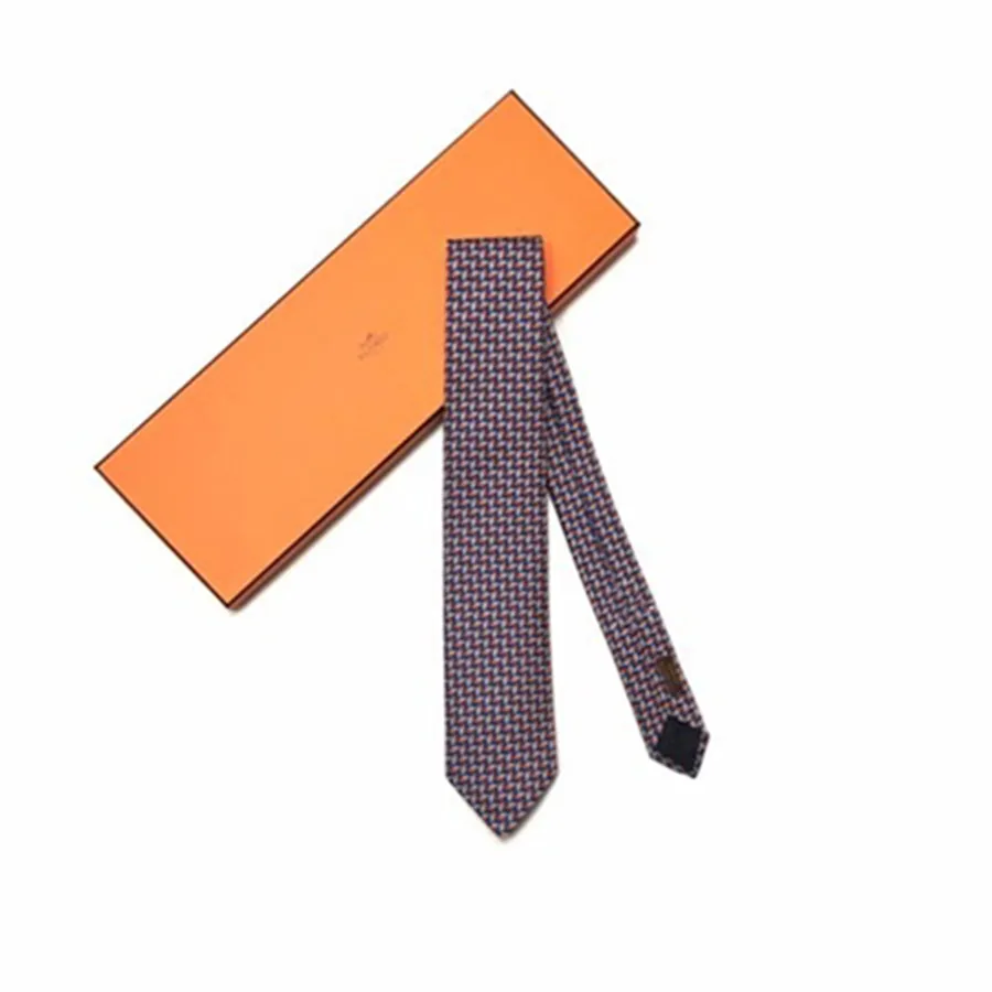 Thời trang 100% silk twill - Cà Vạt Hermès Cravate Marine/Orange /Blanc Phối Màu - Vua Hàng Hiệu