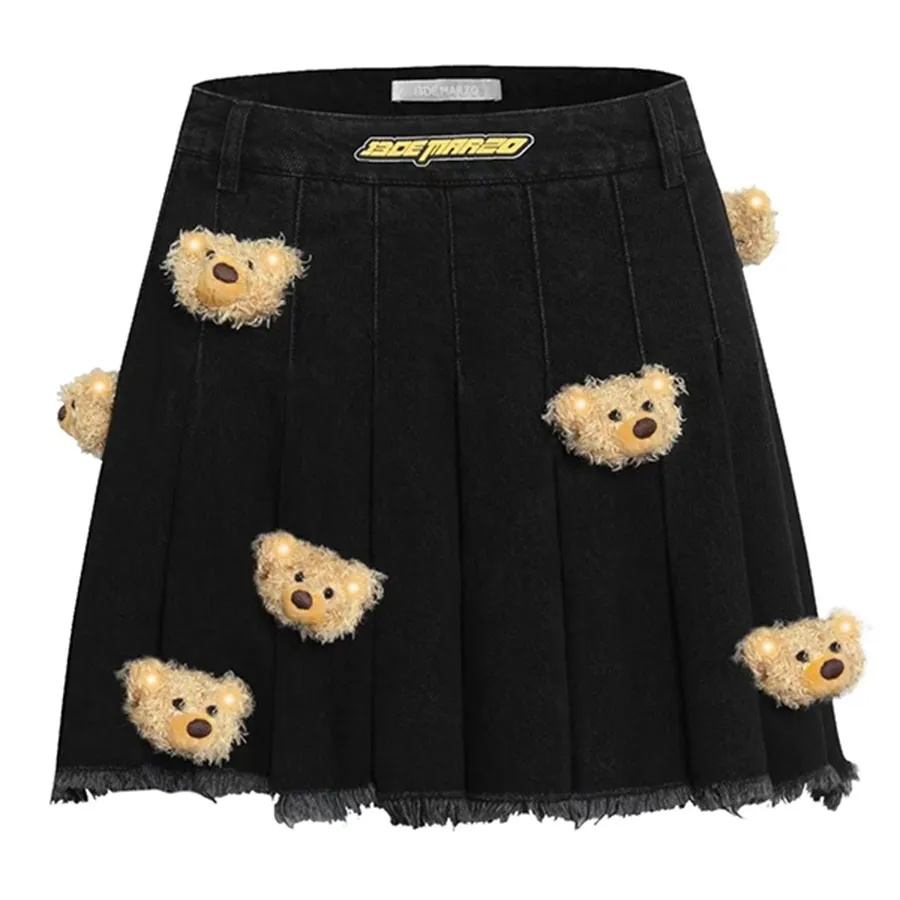 Chân Váy Xếp Ly 13 De Marzo Luminous Bear Denim Skirt Black FR-JX-676 Màu Đen Size M