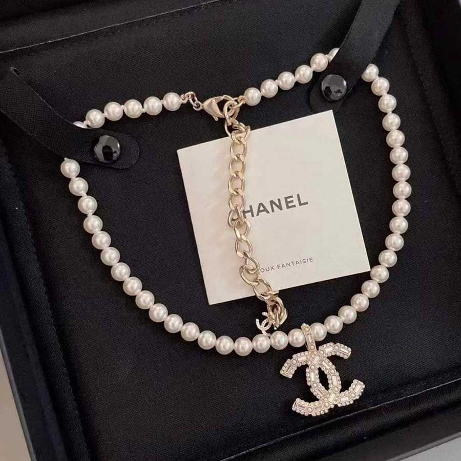 Chanel Pearl Necklace With CC Logos Double Length  Elite HNW  High End  Watches Jewellery  Art Boutique
