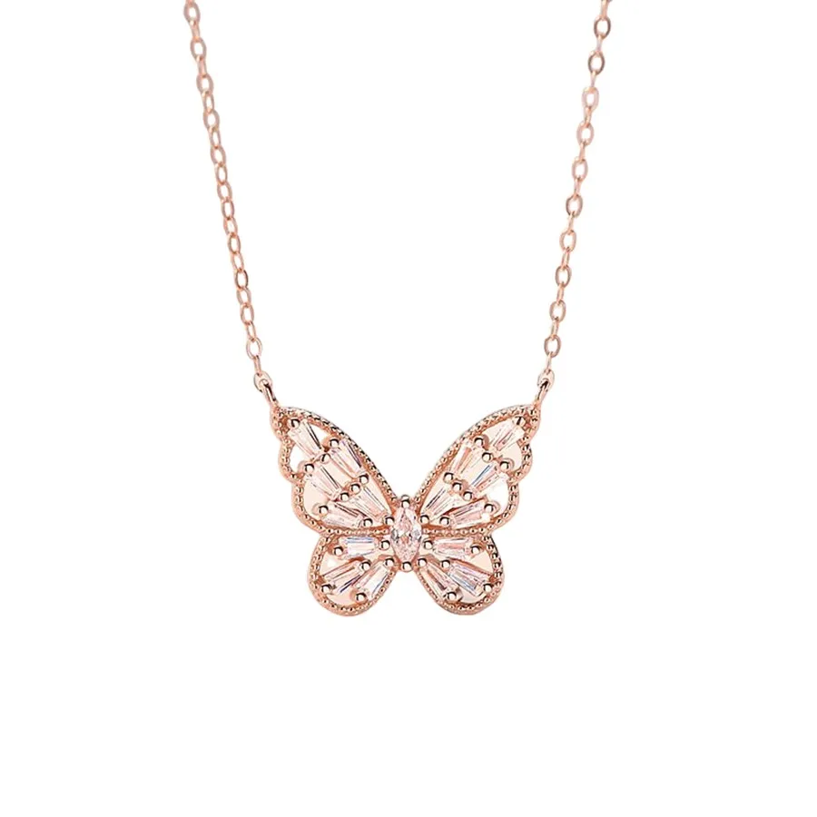 Dây Chuyền Lili Jewelry Bạc Nữ Đính Đá CZ Hình Con Bướm LILI_292788 Màu Vàng Hồng