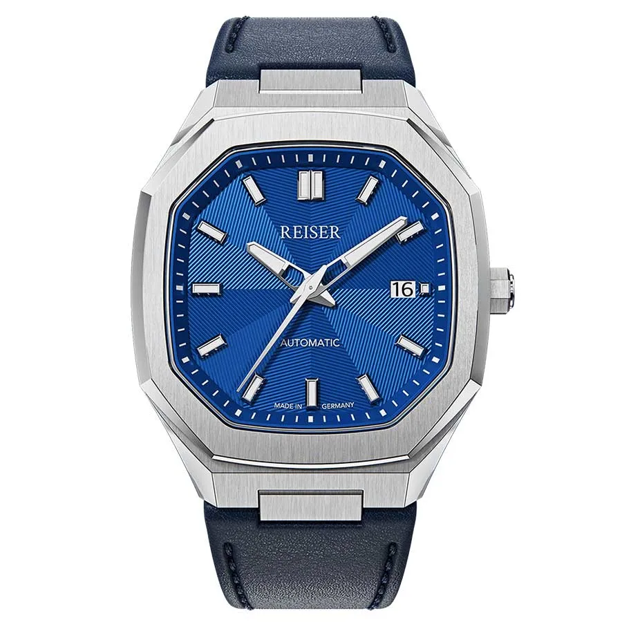 Đồng hồ - Đồng Hồ Nam Reiser Alpen Date Pacific Blue Leather Strap Màu Xanh Bạc - Vua Hàng Hiệu