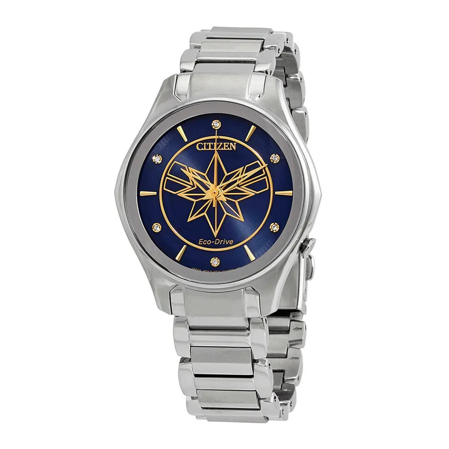 Đồng hồ Pha lê, thép không gỉ - Đồng Hồ Nữ Citizen Captain Marvel Eco-Drive Crystal Blue Dial Ladies Watch EM0596-58W Màu Bạc - Vua Hàng Hiệu