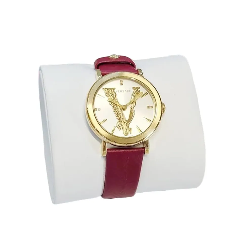 Đồng hồ Versace Thép không gỉ, Mạ PVD, Dây da - Đồng Hồ Nữ Versace Virtus Diamond 36mm Màu Đỏ Tía - Vua Hàng Hiệu