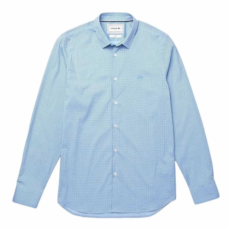 Thời trang Cotton, Polyamide và Elastane - Áo Sơ Mi Lacoste Men's Printed Stretch Poplin Shirt CH6793 00 DQ3 Màu Xanh Nhạt Size 38 - Vua Hàng Hiệu