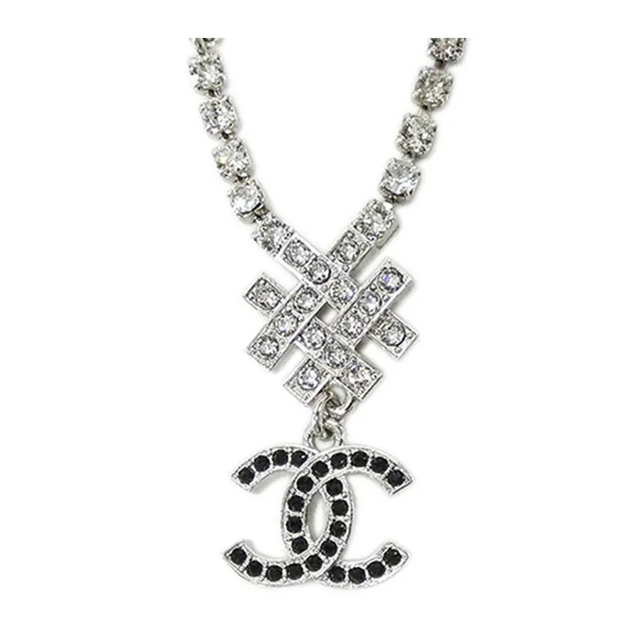 CHANEL Crystal Mini Heart CC Necklace Silver 347809