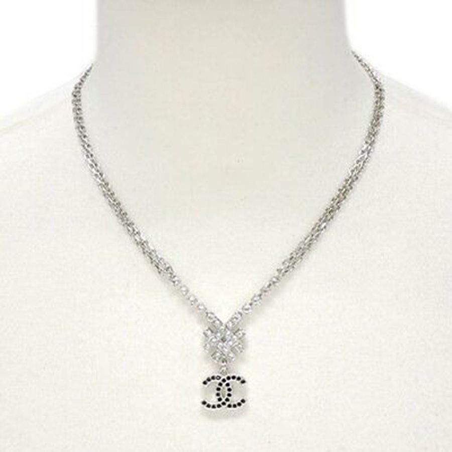 Chanel Silver CC Baguette Crystal Glitter 2 Face Necklace  LAR Vintage