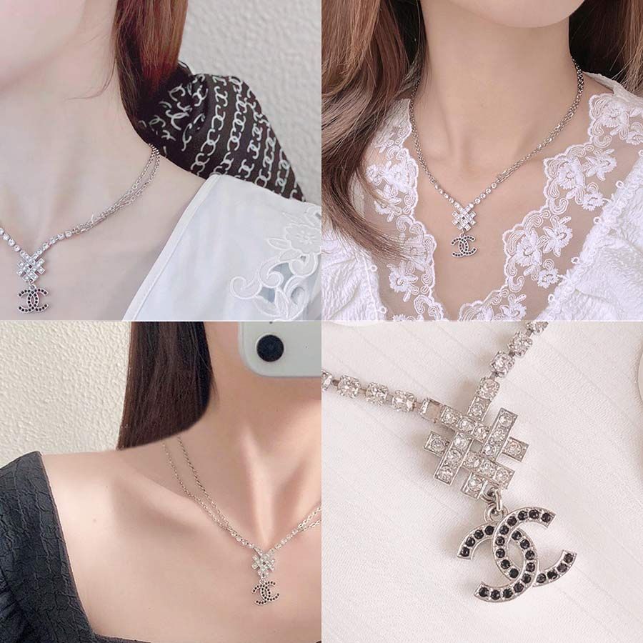 Mua Dây Chuyền Chanel Necklace Pendant CC Mark Strass Silver Black Crystal Double  Chain Màu Bạc - Chanel - Mua tại Vua Hàng Hiệu h068343