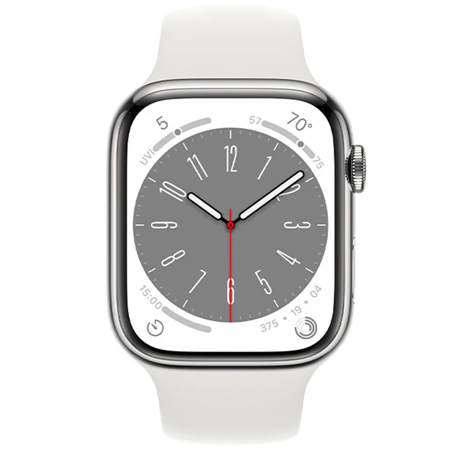 Apple Dây Silicone - Đồng Hồ Thông Minh Apple Watch S8 LTE 45mm Viền Thép Màu Trắng - Vua Hàng Hiệu