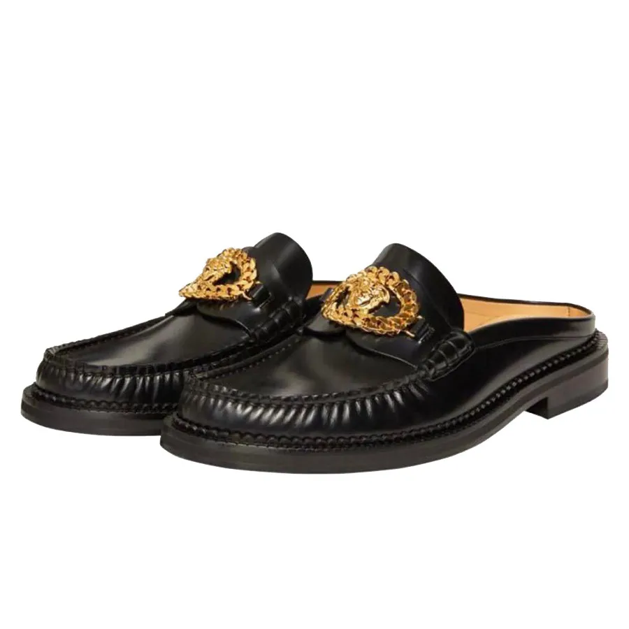 Giày Versace Đen - Giày Versace Loafers Herren Medusa Chain Leder-Slipper Schwarz Màu Đen - Vua Hàng Hiệu