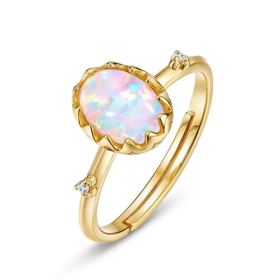 Nhẫn LiLi Jewelry Đính Đá Opal Hình Quả Trứng Lili_637799 Màu Vàng