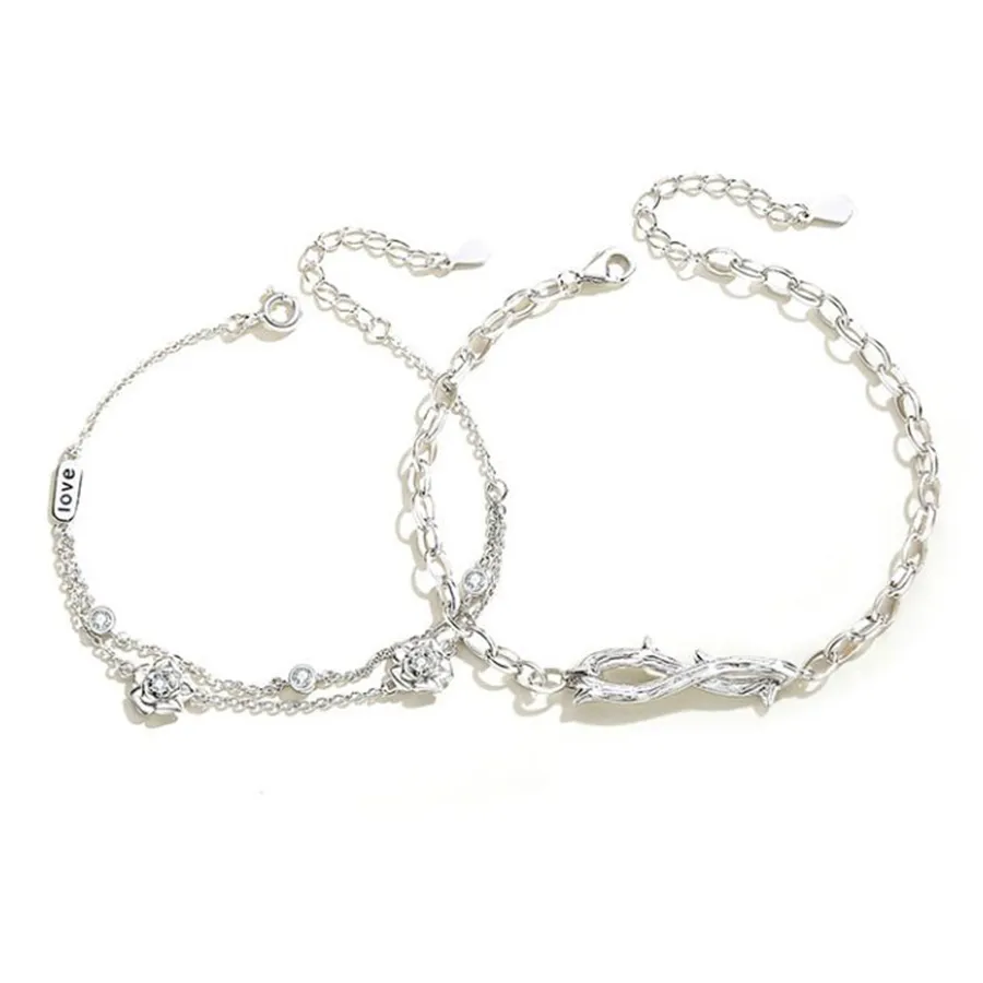 Vòng Đeo Tay Đôi LiLi Jewelry Hình Hoa Hồng Đính Đá CZ Lili_517322 Màu Bạc