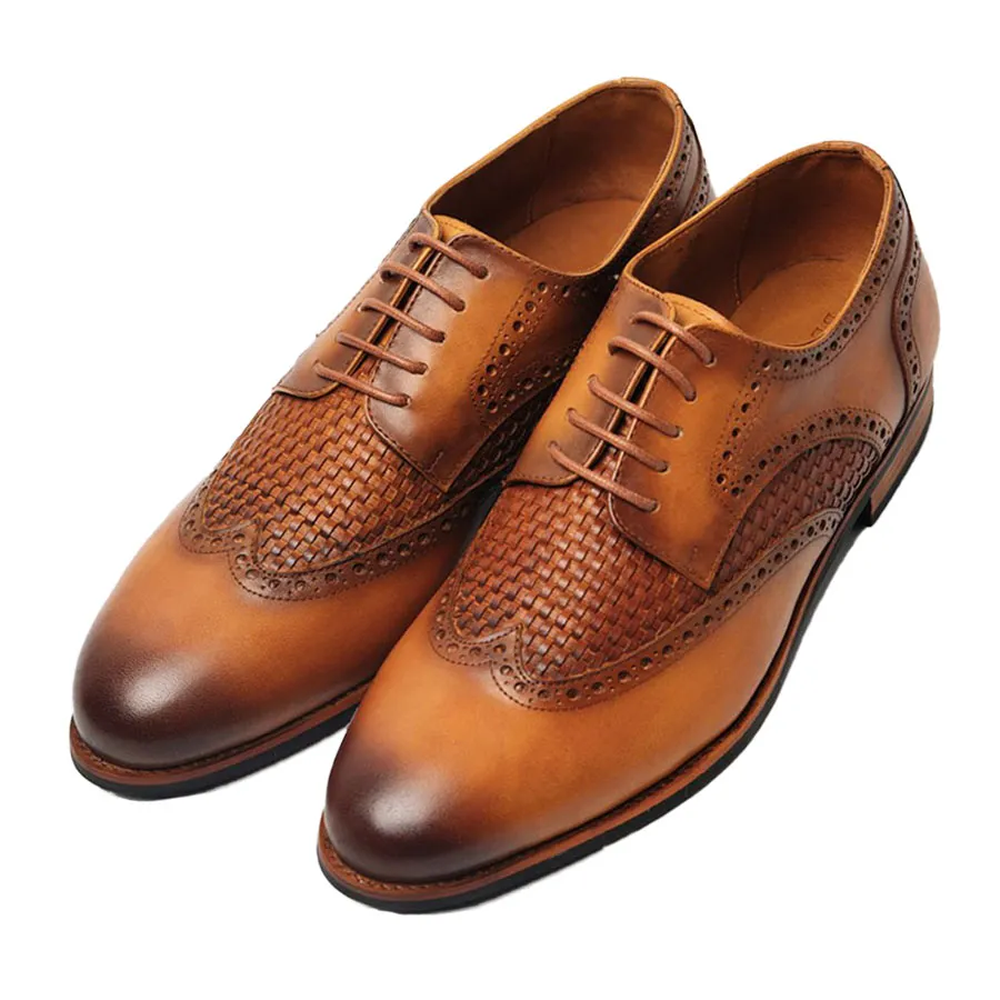 Giày Da bò - Giày Tây Be Classy Classic Brogues Derby - Limited Edition - DB19 Màu Nâu Vàng - Vua Hàng Hiệu