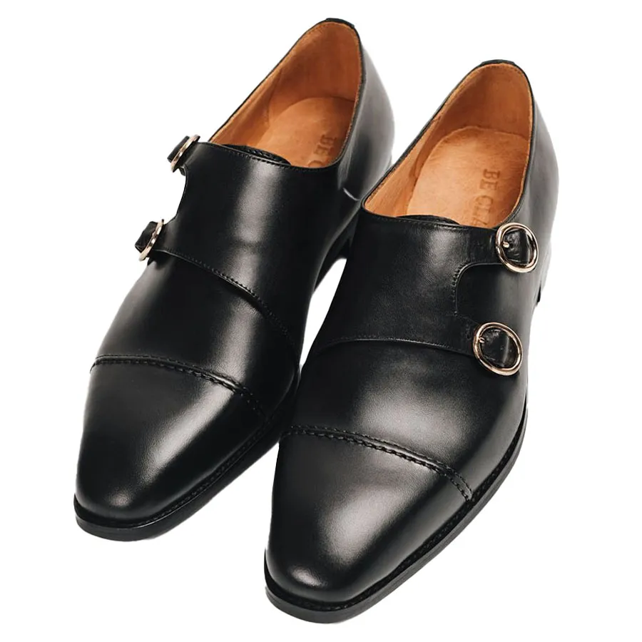 Giày Da bò - Giày Tây Be Classy Classic Double Stitches Monkstrap - MS07 Màu Đen - Vua Hàng Hiệu