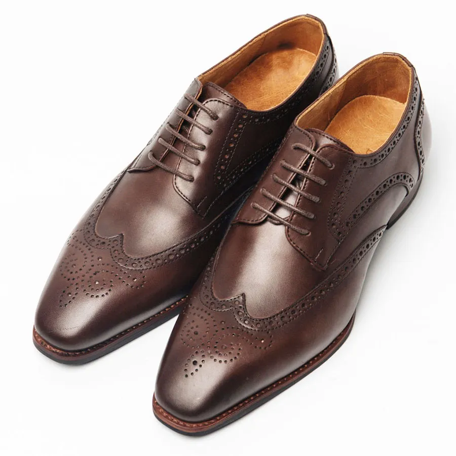 Giày Da bò - Giày Tây Be Classy Wingtip Derby Brogues - DB17 Màu Nâu - Vua Hàng Hiệu