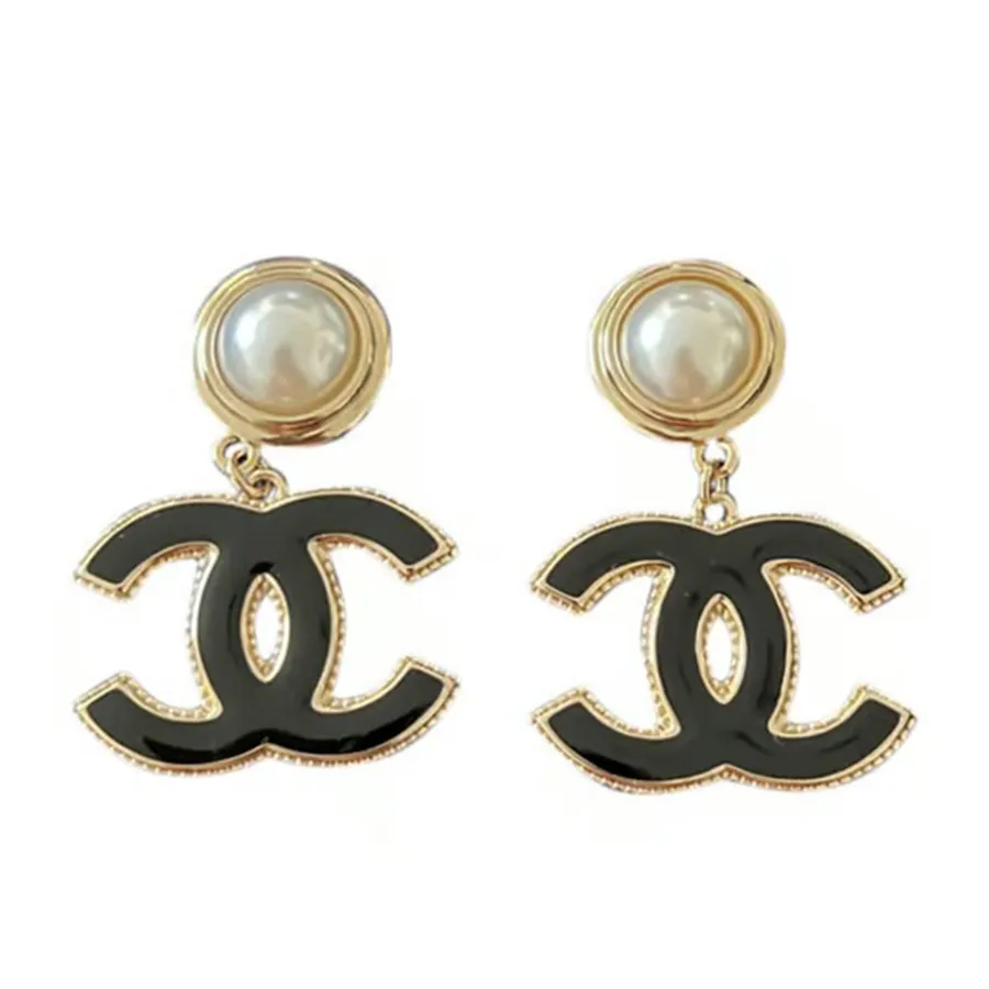 Chanel Black Enamel CC Logo Stud Earrings  Rent Chanel jewelry for  55month