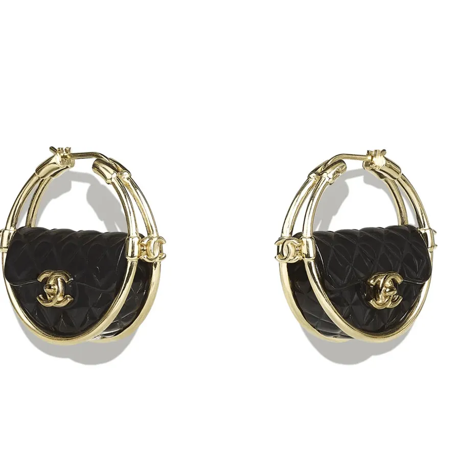 Trang sức Chanel - Khuyên Tai Chanel Round Earrings Metal, High Quality Resin Metallic Gold & Black Màu Đen Vàng - Vua Hàng Hiệu
