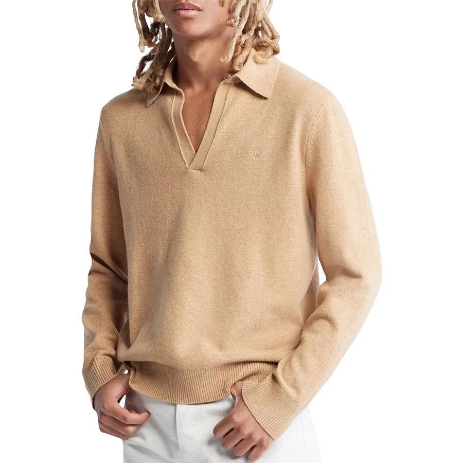 Áo Len Polo Calvin Klein Merino Wool Blend Polo Sweater CK 40JP314210 - Beige Màu Be Size M