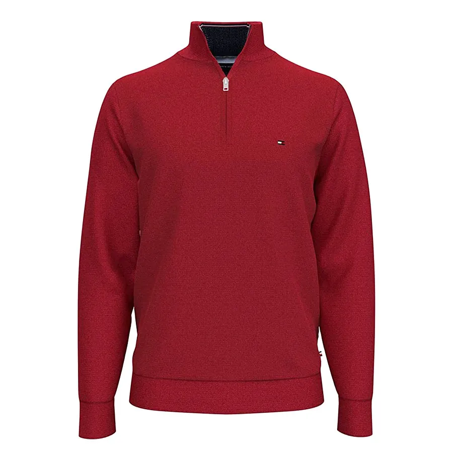 Tommy Hilfiger Cotton / Polyester - Áo Nỉ Nam Tommy Hilfiger Solid Quarter-Zip Sweatshirt 78C6087 619 Màu Đỏ Size M - Vua Hàng Hiệu