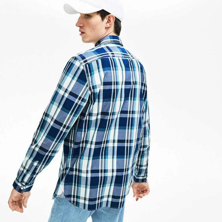 Mua Áo Sơ Mi Lacoste Slim Fit CH6362 6RC Màu Xanh Kẻ Size M Lacoste