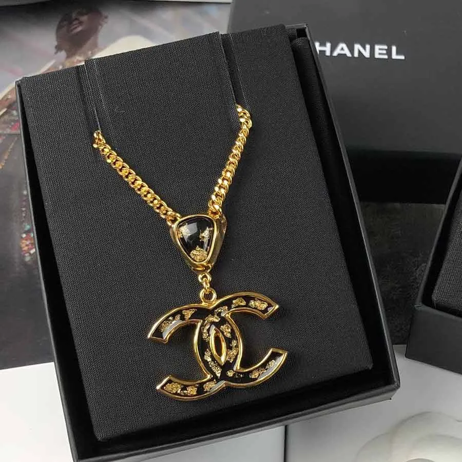 Paperclip Chain  Black Designer CC Charm Necklace  Haute Jewels