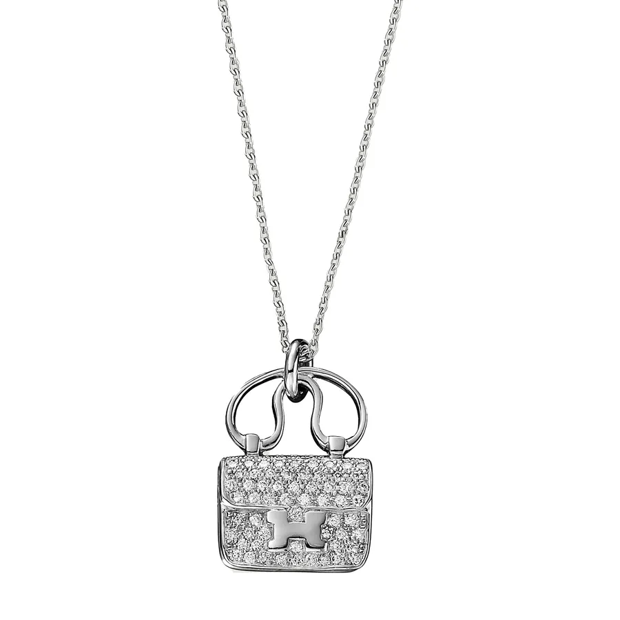 Trang sức Hermès - Dây Chuyền Hermès Constance Charm Diamond Pendant Necklace Màu Bạc (Chế tác) - Vua Hàng Hiệu